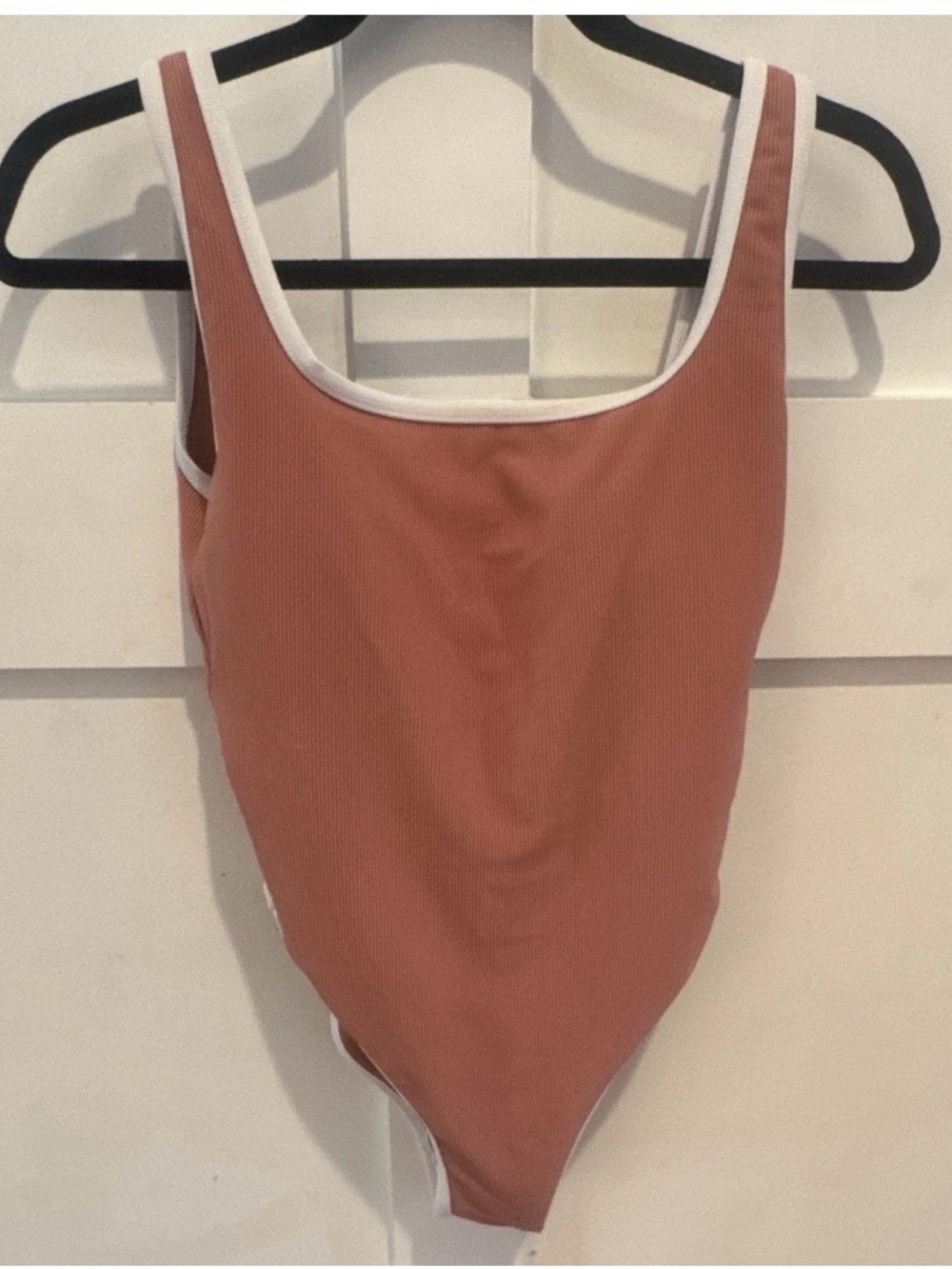 LainSnow Ribbed Mauve-Peach One-Piece with White Logo